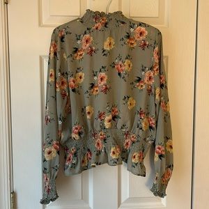 Floral Green Long Sleeve Blouse